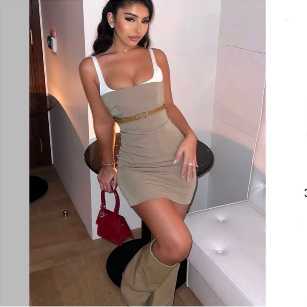 Zara Beige Mini Dress with White Straps